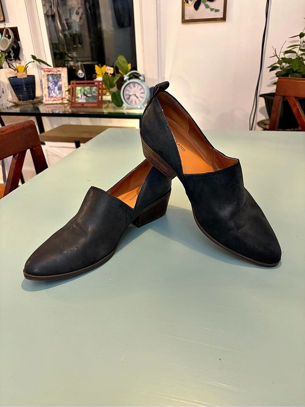 Lucky Brand Women’s 9M Black Leather Slip On Ankle Booties Block Heel Shoes